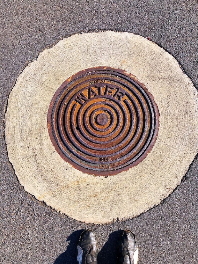 Picture manhole cover made in India. Exported to Maui Hi.